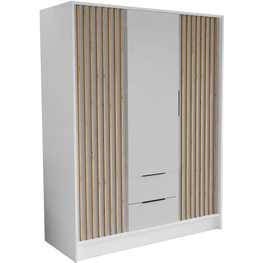 Drehtürenschrank mit Lamellen NERO 150 cm Weiß