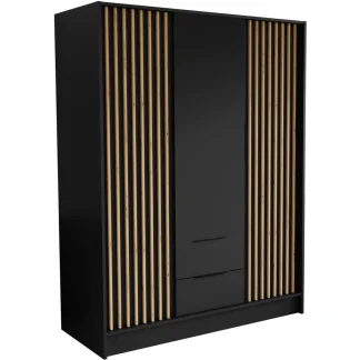 Drehtürenschrank mit Lamellen NERO 150 cm Schwarz