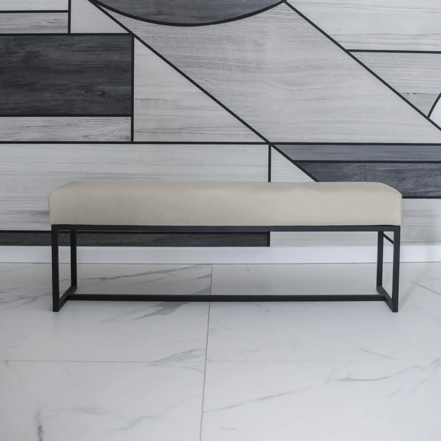 Polsterbank mit Schwarz Metallbeinen ACHEN 80 cm Beige