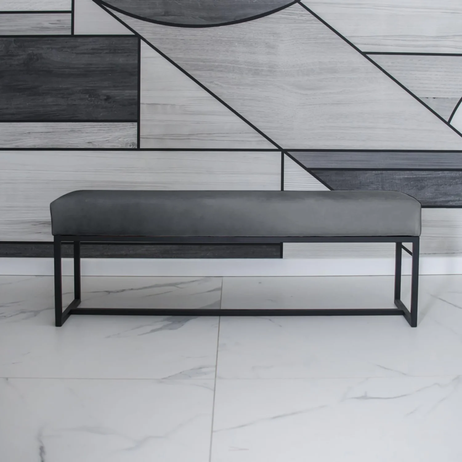 Polsterbank mit Schwarz Metallbeinen ACHEN 80 cm Grau