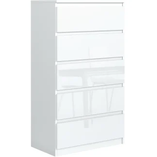 Kommode mit fünf Schubladen LINDA Weißglanz