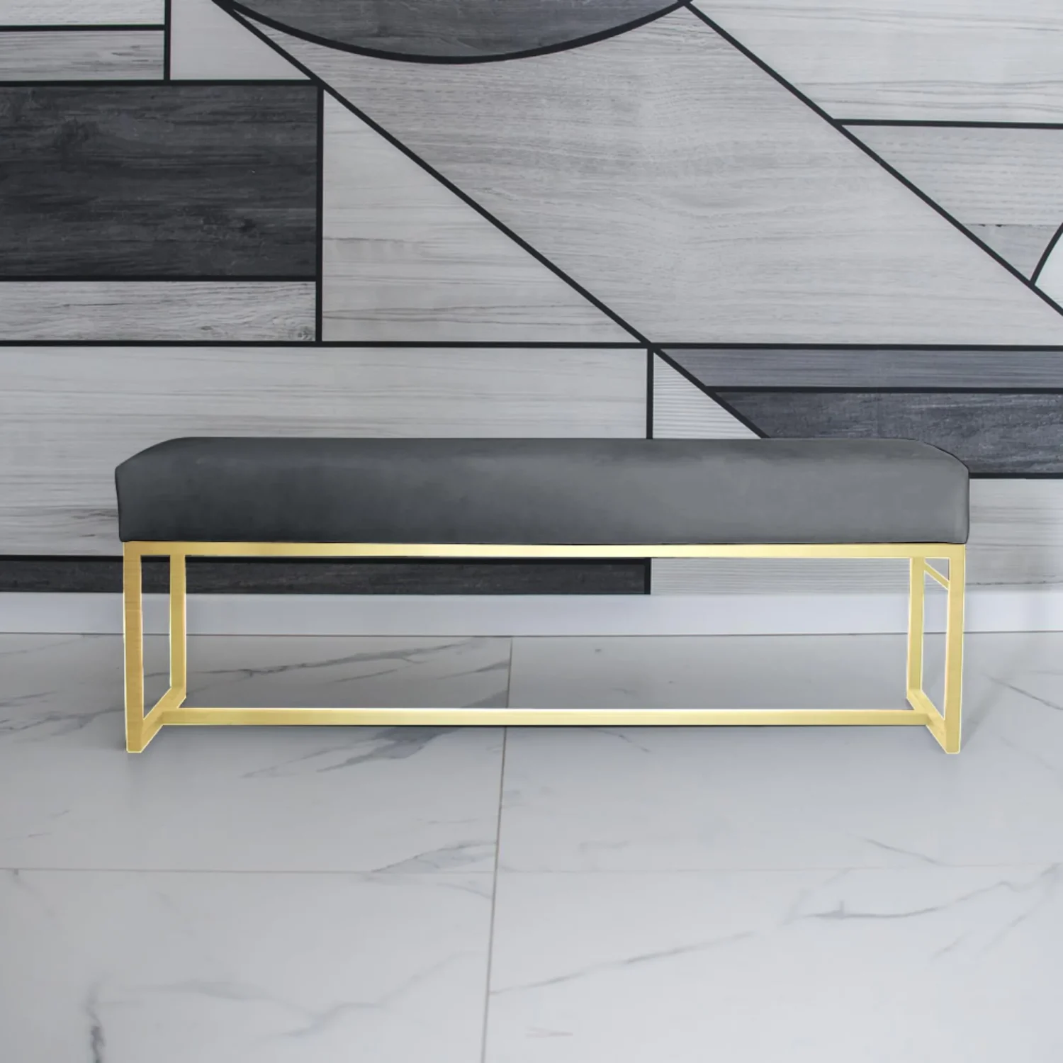 Polsterbank mit Goldene Metallbeinen ACHEN 110 cm Grau