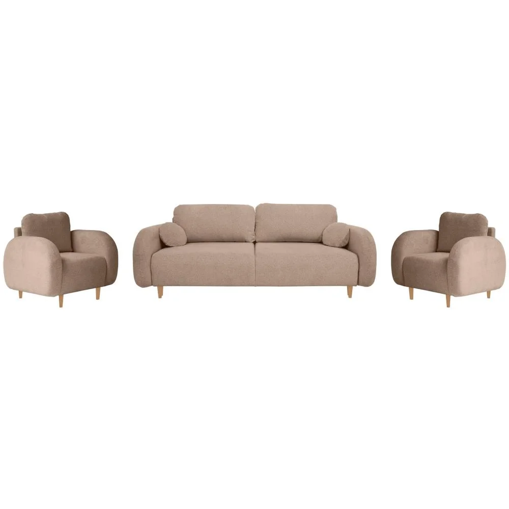 Polsterset Sofa 3-Sitzer mit Schlaffunktion + Sessel OPTIMO Braun