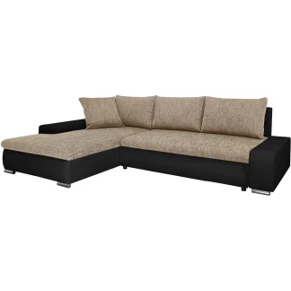 Ecksofa mit Schlaffunktion TEO Hellbraun + Schwarz links