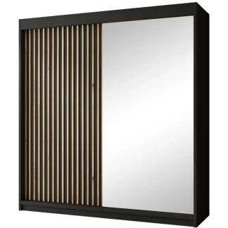 Schiebetürenschrank mit Spiegel VOID 200 cm Schwarz